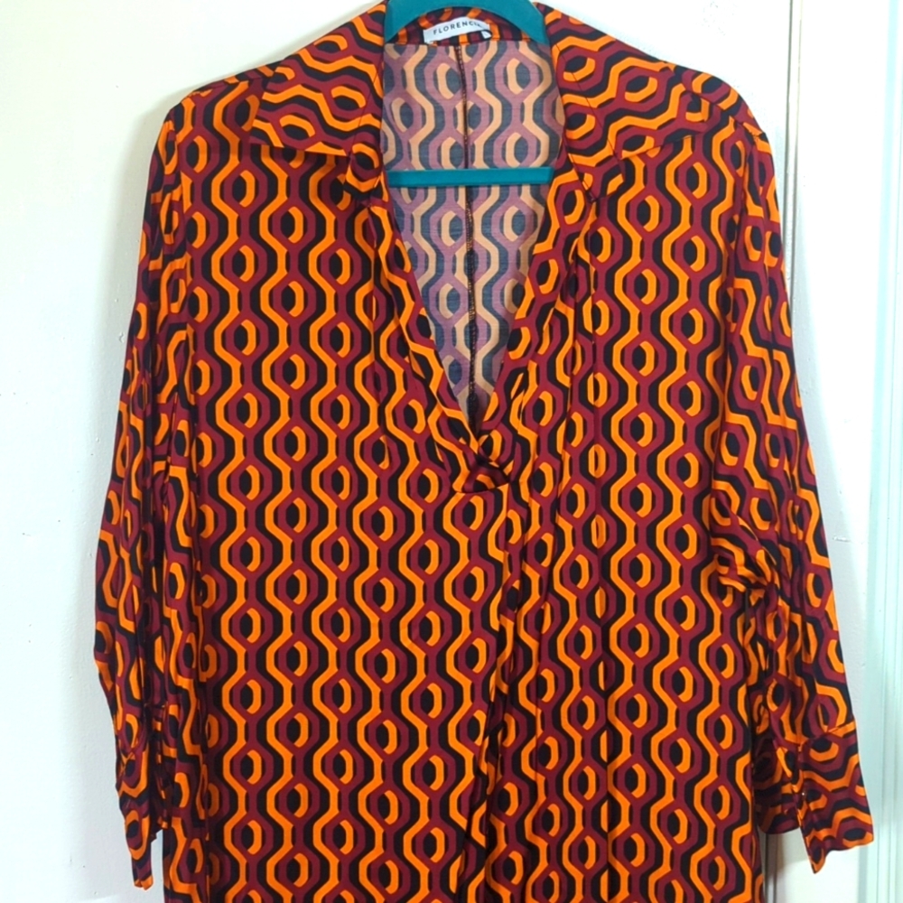 OSFA NWOT Florencia Italian Fashion Orange and Red Patterned Dress XS-XL - Picture 2 of 4